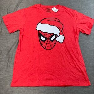 Spider-Man in a Santa Hat Marvel Christmas Holiday Adult Large Red T-Shirt